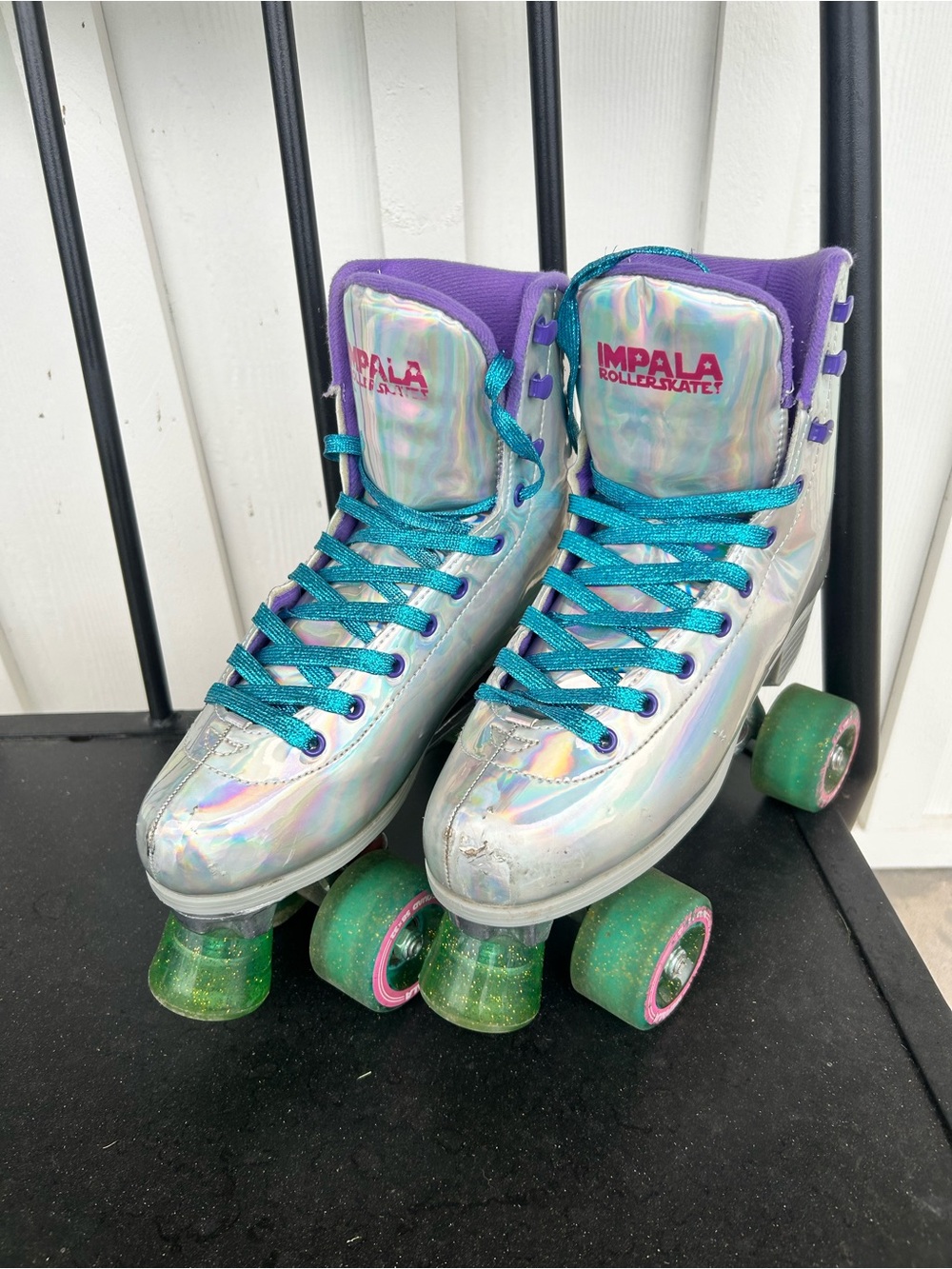 Impala Holographic Roller Skates with Teal Laces